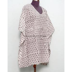 Vestido Mini Kaftan de Algodón Floral Hecho a Mano para Mujer, Estampado Digital, Ecológico, Cintura Natural, Primavera Verano, para la Playa - Product Image 3