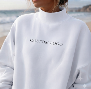Sweat-shirt à col roulé pour femme avec logo personnalisé, 100% coton, imprimé lettres, logo frontal, mélange de coton brossé, coupe décontractée, style urbain - Product Image 2