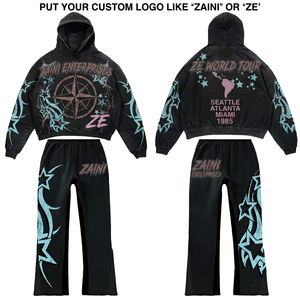 เสื้อฮู้ดดี้ผู้ชาย ZAINI ผ้าฟลีซหนา 420 GSM ผ้าฝ้าย 100% สีดำ น้ำเงิน ชมพู ปักโลโก้ตามสั่ง สไตล์สตรีทแวร์ สำหรับฤดูหนาว พร้อมกางเกงจ็อกเกอร์ - Product Image 1