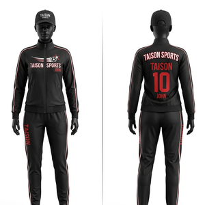 Survêtement de football en polaire polyester premium 280 GSM rouge avec empiècements bleus et blancs, impression par sublimation personnalisée - Product Image 2