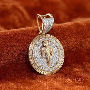 Gold <b>Angel</b> Medallion Moissanite Pendant Round Iced Out Hip Hop <b>Charm</b> Luxury Bling Party Micro Insert Necklace Gift for Unisex - Product Image 5