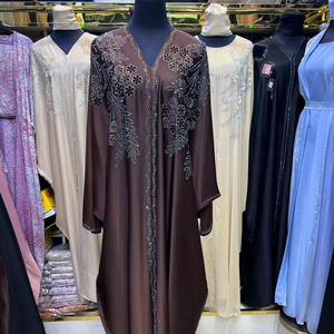 Summer <b>sale</b> Modest Dubai Beaded Sequined Long Sleeve Abaya Muslim Traditional Handmade Wedding Women Polyester Breathable O Neck - Product Image 1