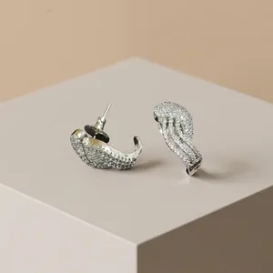 Fashionable Elegant Women <b>Earrings</b> with Zircon Stone Engagement Wedding Party Accessories Silver Plated Brass for Gifts - Product Image 2