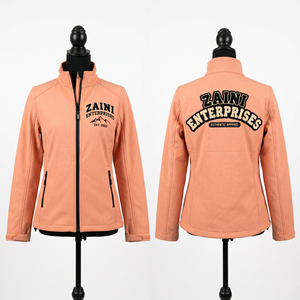 Chaqueta Softshell para Hombre y Mujer, 300 GSM, Poliéster, Cuello Alto, Cierre Completo, Color Durazno, Logotipo Bordado Personalizado - Product Image 1