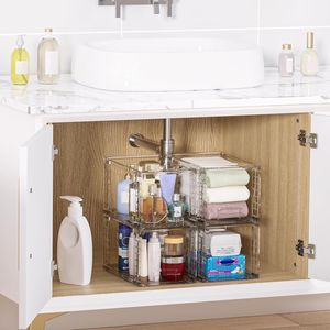 Lot de 4 grands tiroirs de rangement empilables en acrylique – Bacs en plastique faciles à assembler pour l'organisation sous l'évier de la salle de bain ou du placard - Product Image 2