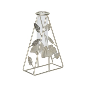 Vase de table industriel en fer avec tube en verre, hauteur 20 cm, motif feuille noire, support décoratif pour fleurs - Product Image 4