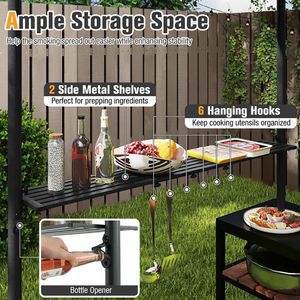 Gazebo per Barbecue 8 x 5 Piedi con Telaio in Metallo Resistente, 2 Ripiani e 6 Ganci - Tettoia e Pergola - Product Image 6