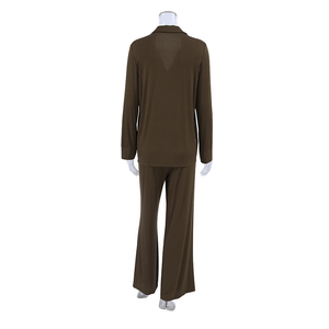 Ensemble pyjama côtelé pour femmes, tissu extensible, haut à manches longues et pantalon, vêtements de nuit confortables, vêtements de détente modernes pour tous les jours - Product Image 1