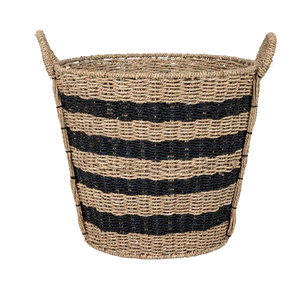 Panier de rangement bohème en jonc de mer tressé à la main avec motif rayé noir, panier à linge naturel tissé pour la décoration intérieure - Product Image 4