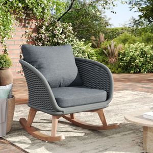 Silla Mecedora de Mimbre Gris Minimalista Contemporánea de 29.5 Pulgadas con Cojines Suaves de Poliéster y Estructura de Madera Resistente para Espacios Interiores - Product Image 2