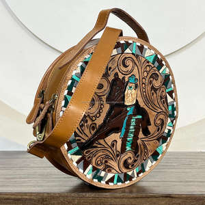 Nuevo Bolso de Hombro Redondo de Cuero Vacuno Hecho a Mano, Bolso Bandolera Bohemio de Cuero Genuino al por Mayor para Mujer - Product Image 3