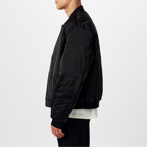 Custom Logo <b>Men's</b> Black <b>Bomber</b> <b>Jacket</b> Stand Collar Single Button Casual Autumn Wear Regular Fit Solid Color Polyester Material - Product Image 6
