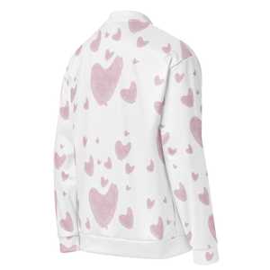 <b>White</b> Bomber <b>Jacket</b> With Pink Heart Print Unisex Casual Spring Cotton Pullover <b>Jacket</b> Regular Fit Turn-down Collar - Product Image 2