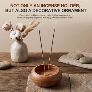 Porte-encens en bois naturel avec 4 trous, brûleur d'encens en bois de 2,36 pouces pour bâtonnets, attrape-cendres fait main pour la méditation et le yoga à domicile - Product Image 2