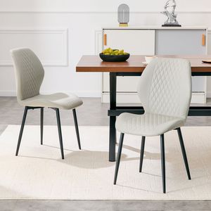 Set di 4 Sedie da Pranzo Moderne di Lusso in PU Trapuntato Grigio Chiaro con Gambe in Metallo Nero per Uso Imbottito - Product Image 1
