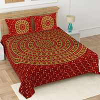 Parure de lit double indienne faite à la main en coton 100% du Rajasthan, 1 drap double avec 2 taies d'oreiller, literie king size faite à la main