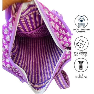 Sac fourre-tout pour femme, motif floral imprimé à la main, style bohème, léger, pliable, écologique, fermeture éclair, plage - Product Image 3