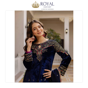 Traje Salwar Pakistaní de Terciopelo Tradicional de Último Diseño con Hermoso Bordado para Mujer, Venta Exclusiva para Fiestas - Product Image 6