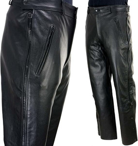 Pantalones de protección para motociclistas Samroz Sports para hombre, de cuero premium negro, con cremallera lateral. - Product Image 2