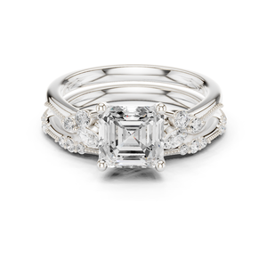 Anillo de Doble Banda con Diseño Único de Diamante Cultivado en Laboratorio con Corte Asscher Oxidado, Moderno, para Mujer, en Oro Blanco Sólido de 14K con Certificación GRA - Product Image 1