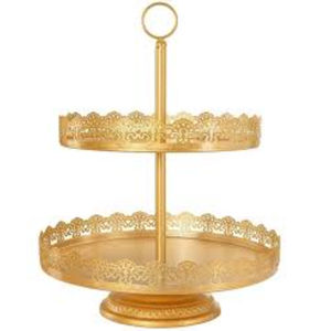 Impresionante soporte para pasteles de metal dorado, bandejas de exhibición de postres redondas y rectangulares, perfectas para bodas, cumpleaños y eventos. - Product Image 1