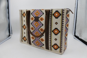 Printed Canvas Leather Tote Bag Tribal Pattern Women Shoulder Handbag Large Capacity Handmade Casual Fashion Tote Bag - Product Image 2