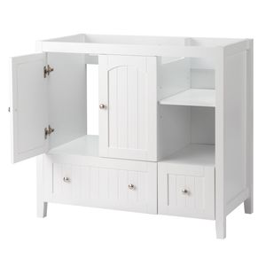 Mobile da Bagno Bianco in MDF con Doppia Anta 91*46*82cm Senza Lavabo Verniciato a Spruzzo con Strisce Decorative e Doppi Cassetti - Product Image 3
