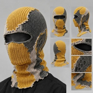 Pasamontañas de punto Y2K unisex para adultos, con bloques de color, estilo desgastado, para esquí, cubre toda la cabeza, para ciclismo, 100% acrílico - Product Image 2