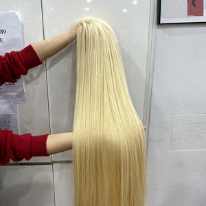 Perruque en cheveux naturels blonds, la plus vendue, avec closure en dentelle au milieu, lisse, pour femmes, style doux, cheveux bruts, fournisseur. - Product Image 3