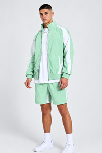 Veste coupe-vent légère vert menthe pour homme et ensemble short assorti, tenue de sport personnalisée, survêtement athlétique décontracté, ensemble deux pièces - Product Image 4