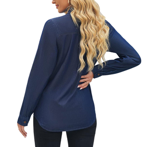 Camisa vaquera de algodón transpirable de manga larga para mujer, OEM de alta calidad, para uso en todas las estaciones - Product Image 3