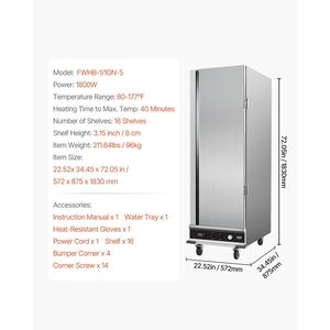 Scaldavivande Professionale a 16 Ripiani in Acciaio Inossidabile con Vassoio per Acqua, Porta Singola e Ripiani Regolabili - Product Image 6