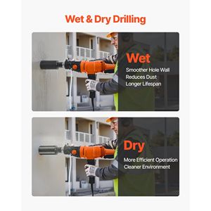 Máquina perforadora de hormigón de 8 pulgadas con broca de diamante, portátil, para perforación en seco y húmedo, con 4 brocas 1075/230 - Product Image 4