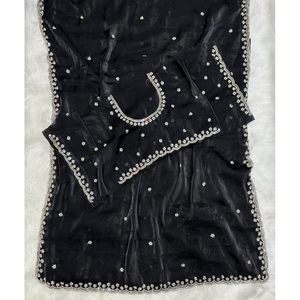 FANCY SECUENCIA DE MANO SAREE CON BLUSA SIN COSTAR NEGRO - Product Image 1