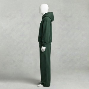 Ensemble de survêtement unisexe vert foncé imprimé 2-en-1 avec sweat à capuche et pantalon de jogging en coton uni, coupe ample, tenue décontractée respirante pour l'automne - Product Image 3