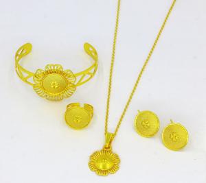 Women's Trendy Gold Plated Brass Copper Bangle Ring Set Leaf Pattern Classic for Engagement <b>Wedding</b> Party Accessories - Product Image 5