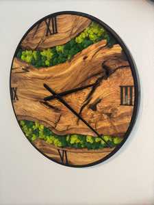 Handmade Art Deco Wooden Wall <b>Clock</b> Natural Preserved Moss Olive Wood Frame Eco-Friendly Custom Modern for Living Room Hanging - Product Image 4