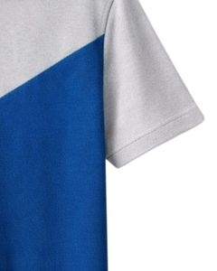 Polo à col zippé pour homme, gris clair, bleu et vert sarcelle, manches courtes, color block, tricoté, décontracté, personnalisable, pour l'été - Product Image 5