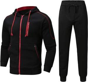 Survêtement à capuche pour homme, marron et noir, long, avec blocs de couleur, décontracté, respirant, en polyester et coton, avec poches latérales - Product Image 3