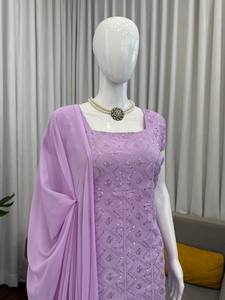 Salwar Étnico Moderno Hecho a Mano para Mujer, con Lentejuelas de Georgette Sintética, Ideal para Fiestas, Bodas, Diwali, Verano e Invierno, Fluido y Sin Arrugas - Product Image 6