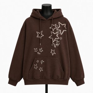 Sudadera con Capucha Oversize para Mujer con Bordado de Estrella, Estilo Casual Urbano, de Algodón Tejido Marrón, Estilo Otoñal - Product Image 1