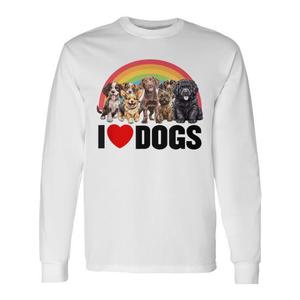 T-shirt à manches longues « I Love Dogs » avec motif de chien arc-en-ciel mignon pour les amoureux des animaux - Product Image 1
