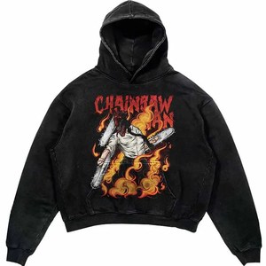 Custom Oversized Anime Graphic Pullover Hoodie Unisex Acid <b>Wash</b> 100% Cotton Fleece Fabric Streetwear Casual Pullover Sweatshirt - Product Image 5