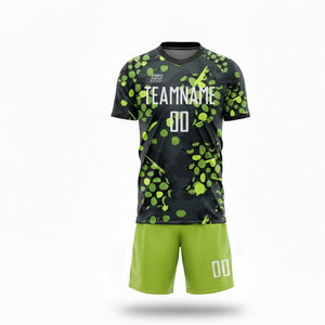 Conjunto de Uniforme de Fútbol Sublimado Personalizado, Patrón de Puntos Verdes y Negros, Manga Corta, Absorbe la Humedad, Unisex, para Adultos - Product Image 2