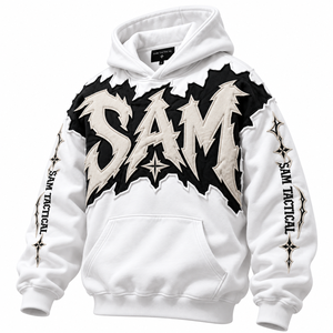SAM TACTICAL Herren Kapuzenpullover Oversize Weiß Schwarz Puff-Print Streetwear Baumwolle French Terry Herbst-Passform Großhandelspreise - Product Image 4