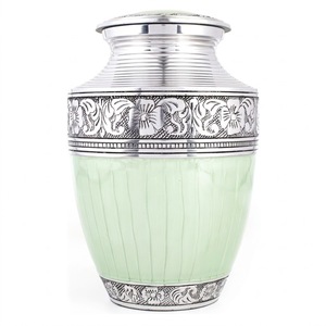 Urne funéraire en aluminium vert menthe avec motif floral papillon et bande argentée pour cendres d'adultes - Souvenir commémoratif de crémation - Vente en gros - Product Image 1