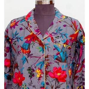 Luxury Indian Cotton Digital Printed Floral Pattern Evening Bridal Turn-down Collar 3/4Sleeve Midi Long Shirt <b>Dress</b> Women - Product Image 3