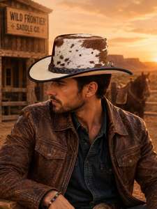 Chapeau de cowboy en cuir de vache véritable, chapeau western en cuir, chapeau en cuir de vache pour hommes, chapeau de cowboy vintage, chapeau de cowboy en cuir véritable - Product Image 2