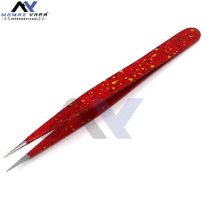 Juego de Pinzas para Cejas de Acero Inoxidable, Color Rojo y Negro, para Extensiones de Pestañas, Pinzas con Punta de Fibra, Juego de 2 Piezas - Product Image 3