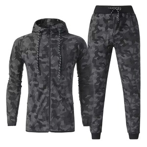 <b>Mens</b> Gray Camouflage Hooded Tracksuit Set Full Zip Sweatshirt Jogger <b>Pants</b> Casual Sportswear Breathable Polyester Two Piece Suit - Product Image 2